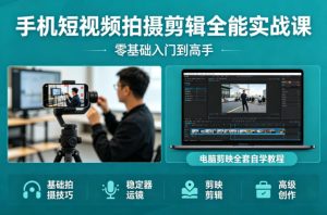 手机短视频拍摄剪辑全能实战课：零基础入门到高手，稳定器运镜+电脑剪映全套自学教程-一起网赚吧