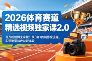 2026体育赛道精选视频独家课2.0，百万粉丝博主亲授：从0到1的制作全流程，实现流量与收益双丰收-一起网赚吧