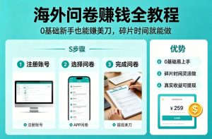 海外问卷賺钱全教程，0基础新手也能賺美刀，碎片时间就能做-一起网赚吧