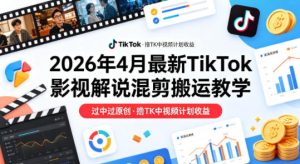 26年4月最新TikTok影视解说混剪搬运教学，过中过原创，撸TK中视频计划收益-一起网赚吧