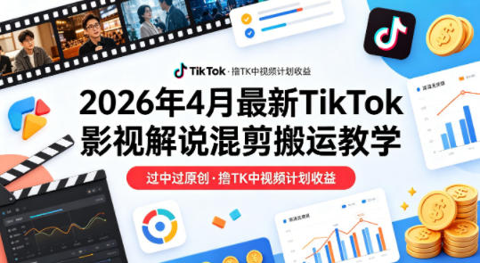 26年4月最新TikTok影视解说混剪搬运教学，过中过原创，撸TK中视频计划收益-一起网赚吧