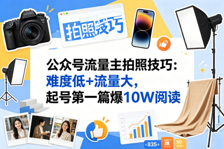 公众号流量主之拍照技巧赛道，难度低+流量大，起号第一篇就爆了10w阅读-一起网赚吧