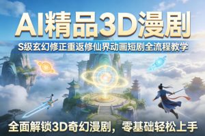 AI精品3D漫剧S级玄幻修正重返修仙界动画短剧全流程教学,全面解锁3D奇幻漫剧,零基础轻松上手-一起网赚吧