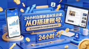 24小时自媒体盈利实战课，从0搭建账号，当天就能拥有自己的盈利自媒体账号-一起网赚吧