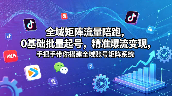 全域矩阵流量陪跑，0基础批量起号，精准爆流变现，手把手带你搭建全域账号矩阵系统-一起网赚吧