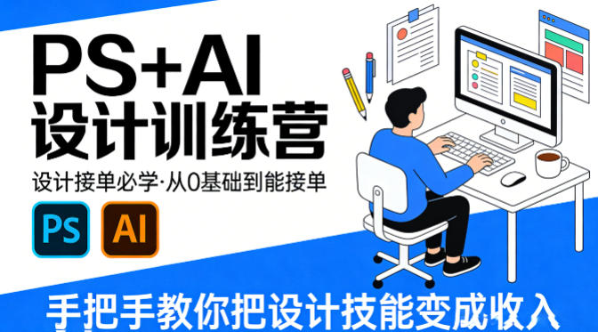 设计接单必学，PS+AI设计训练营，从0基础到能接单，手把手教你把设计技能变成收入-一起网赚吧