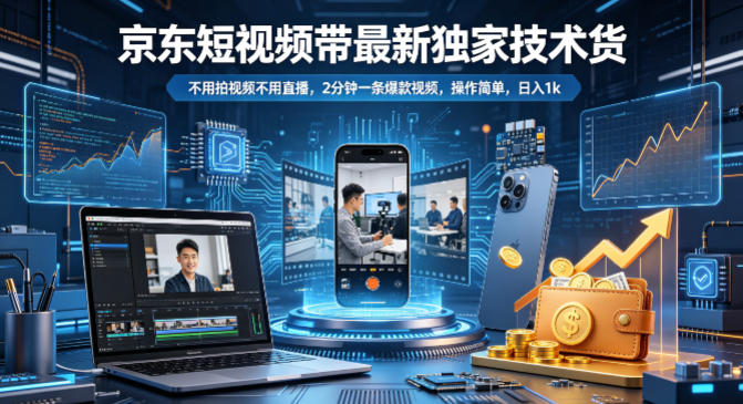 京东短视频带货最新独家技术，不用拍视频不用直播，2分钟一条爆款视频，操作简单，日入1k+【揭秘】-一起网赚吧