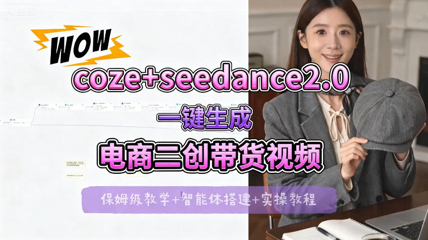 【Coze工作流搭建实操教程】seedance2.0+coze一键生成电商二创带货视频，全流程保姆级教学-一起网赚吧