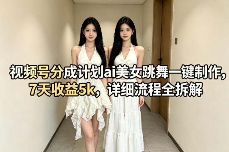 视频号分成计划ai美女跳舞一键制作，7天收益5k，详细流程全拆解-一起网赚吧