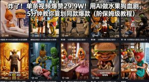 炸了！单条视频爆赞29.9W！用AI做水果狗血剧，5分钟教你复刻同款爆款（附保姆级教程）-一起网赚吧