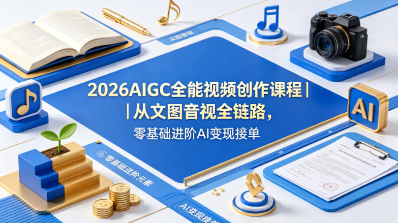 2026AIGC全能视频创作课程｜从文图音视全链路，零基础进阶AI变现接单-一起网赚吧