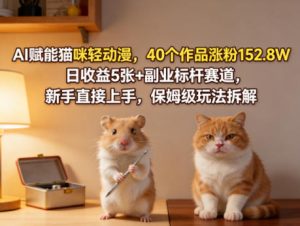 AI赋能猫咪轻动漫,40个作品涨粉152.8W,日收益5张+副业标杆赛道,新手直接上手,保姆级玩法拆解-一起网赚吧