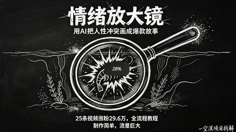 AI制作“情绪放大镜“视频，25条视频涨粉29.6W粉，流量巨大，制作简单，全流程教程-一起网赚吧