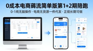 0成本电商薅流简单版第1+2期陪跑,0-1纯无脑操作,电商无货源一件代发,正规长期可做-一起网赚吧