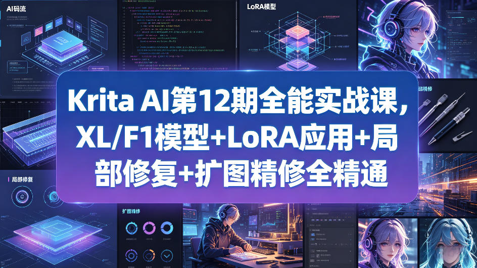 Krita AI第12期全能实战课，XL/F1模型+LoRA应用+局部修复+扩图精修全精通-一起网赚吧