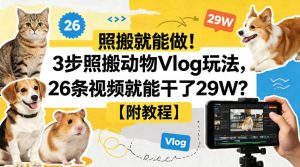 照搬就能做！3步照搬动物Vlog玩法，26条视频就能干了29W？【附教程】【赠coze一键生成工作流】-一起网赚吧
