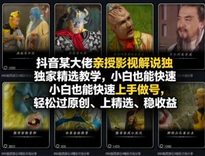 抖音某大佬亲授影视解说独家精选教学，小白也能快速上手做号，轻松过原创、上精选、稳收益-一起网赚吧