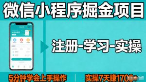 微信小程序掘金项目,项目很简单,5分钟就能学会上手操作,实操7天賺了1700+【揭秘】-一起网赚吧