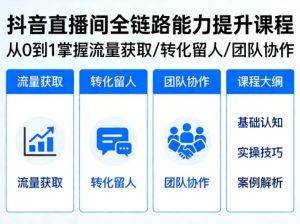 抖音直播间浓缩版视频课程,从0到1掌握直播间流量获取、转化留人、团队协作的全链路能力-一起网赚吧
