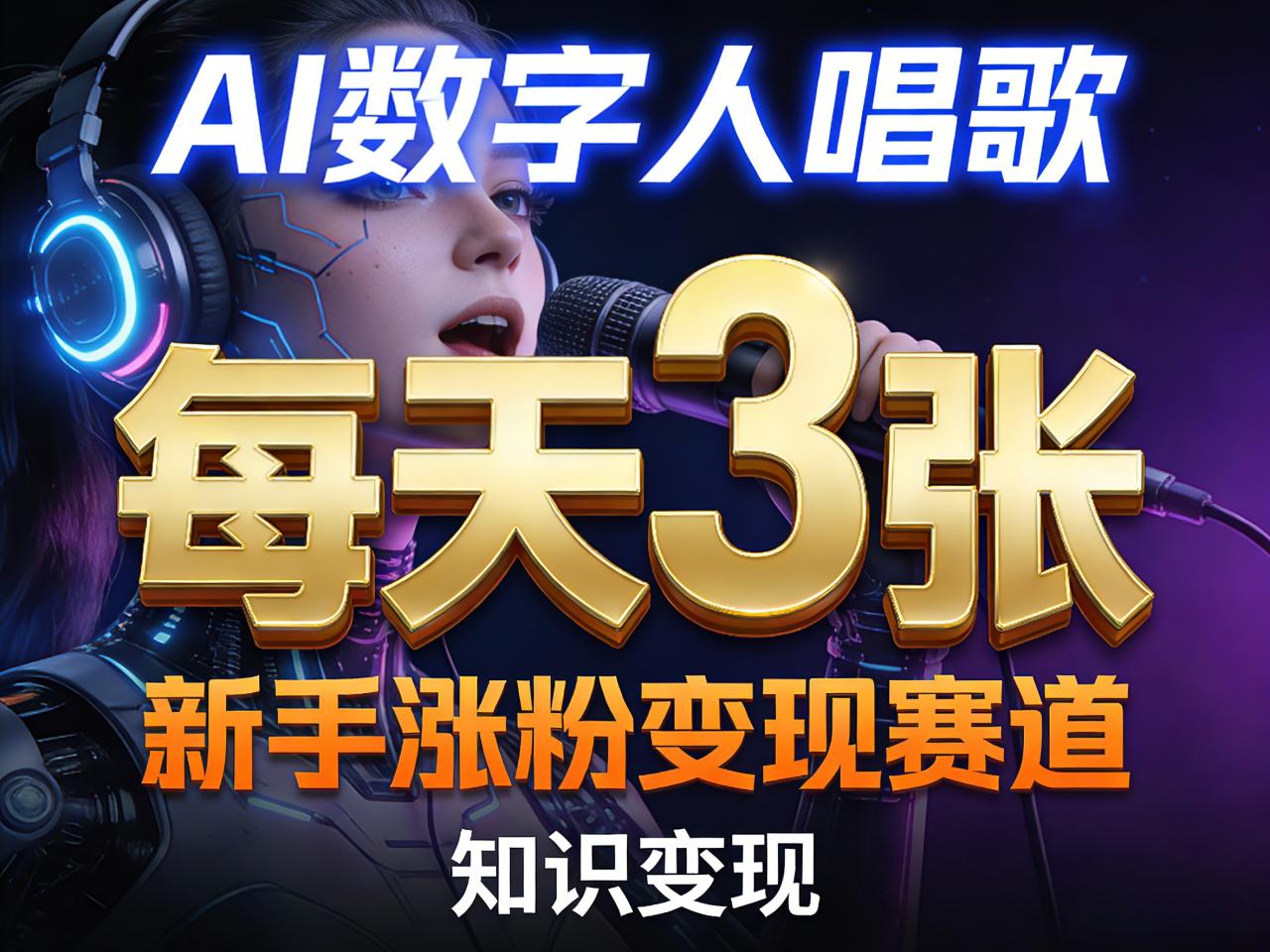 AI数字人唱歌，新手涨粉变现赛道，每天3张和知识付费，副业必备-一起网赚吧