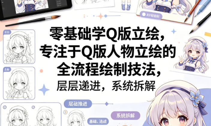 零基础学Q版立绘，专注于Q版人物立绘的全流程绘制技法，层层递进，系统拆解-一起网赚吧
