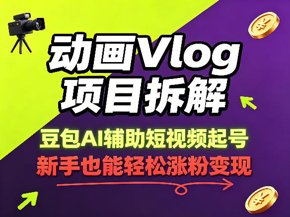 动画Vlog项目拆解，豆包AI辅助短视频起号，新手也能轻松涨粉，43条作品涨粉8.3W-一起网赚吧
