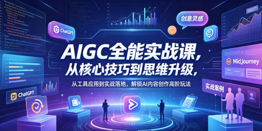 AIGC全能实战课，从核心技巧到思维升级，从工具应用到实战落地，解锁AI内容创作高阶玩法-一起网赚吧