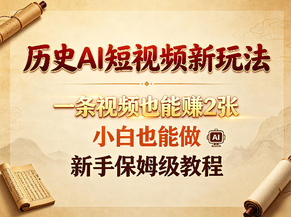 历史AI短视频新玩法，一条视频也能賺2张，小白也能做，新手保姆级教程-一起网赚吧