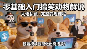 零基础入门搞笑动物解说，大佬私藏完整变现课程，照着模板就能做出高播放-一起网赚吧