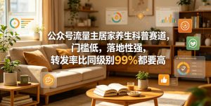 公众号流量主居家养生科普赛道，门槛低，落地性强，转发率比同级别99％都要高-一起网赚吧