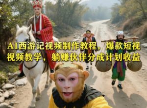 AI西游记视频制作教程，爆款短视频教学，躺賺伙伴分成计划收益-一起网赚吧