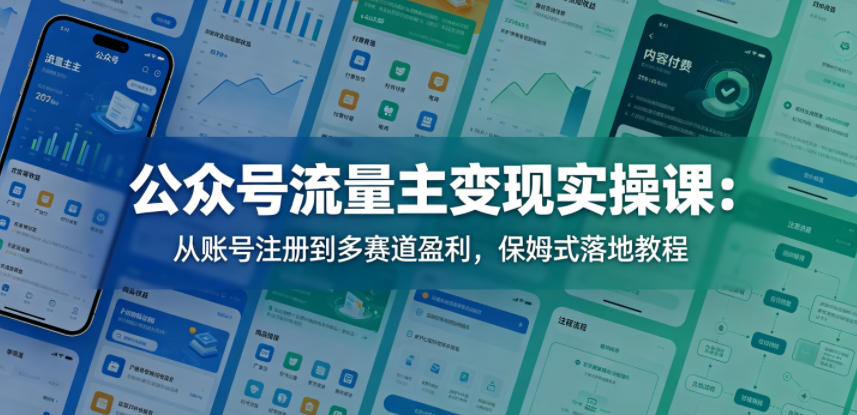 公众号流量主变现实操课：从账号注册到多赛道盈利，保姆式落地教程-一起网赚吧