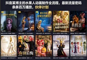 抖音某博主的水果人动画制作全流程，最新流量密码，条条百万播放，伙伴计划|分成计划|商单|收徒等-一起网赚吧