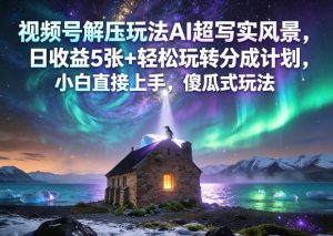 视频号解压玩法AI超写实风景，日收益5张+轻松玩转分成计划，小白直接上手，傻瓜式玩法-一起网赚吧