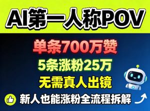 AI第一人称POV，单条700W赞，5条涨粉25W，无需真人出镜，新人也能涨粉全流程拆解-一起网赚吧
