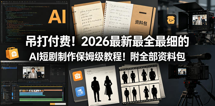 吊打付费！2026最新最全最细的AI短剧制作保姆级教程！附全部资料包-一起网赚吧