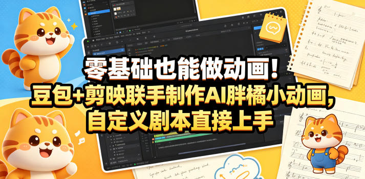 零基础也能做动画！豆包+剪映联手制作AI胖橘小动画，自定义剧本直接上手-一起网赚吧
