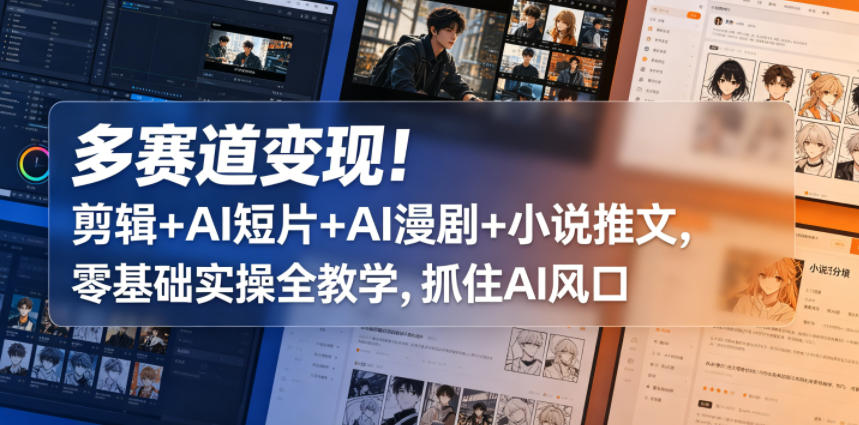 多赛道变现！剪辑+AI短片+AI漫剧+小说推文，零基础实操全教学，抓住AI风口-一起网赚吧