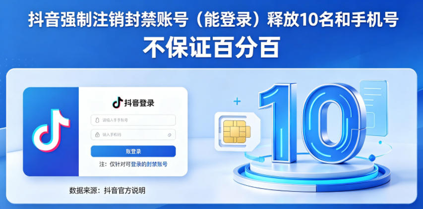 抖音强制注销F禁账号（能登录）释放10名和手机号，不保证百分百-一起网赚吧
