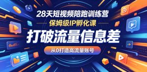 28天短视频陪跑训练营，保姆级IP孵化课，打破流量信息差，从0打造高流量账号-一起网赚吧