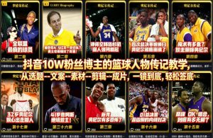 抖音10W粉丝博主的篮球人物传记教学，从选题–文案–素材–剪辑–成片，一镜到底，轻松签约精选独家-一起网赚吧