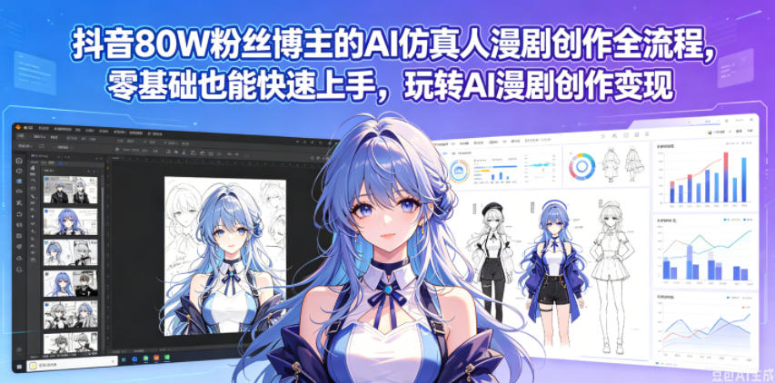 抖音80W粉丝博主的AI仿真人漫剧创作全流程，零基础也能快速上手，玩转AI漫剧创作变现-一起网赚吧