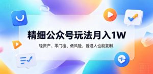 精细公众号玩法月入1W，轻资产、零门槛、低风险，普通人也能复制【揭秘】-一起网赚吧