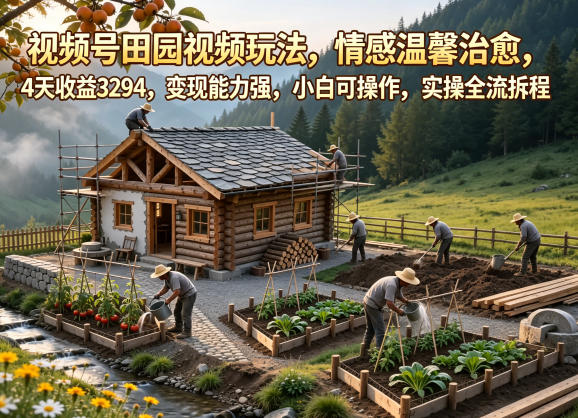 视频号田园视频玩法，情感温馨治愈，4天收益3294，变现能力强，小白可操作，实操全流程拆解-一起网赚吧