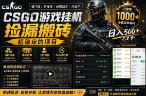 CSGO游戏搬砖，全自动挂G，不需要玩游戏，手机操作日入300+，解放双手【揭秘】-一起网赚吧