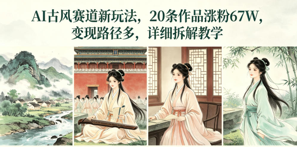 AI古风赛道新玩法，20条作品涨粉67W，变现路径多，详细拆解教学-一起网赚吧