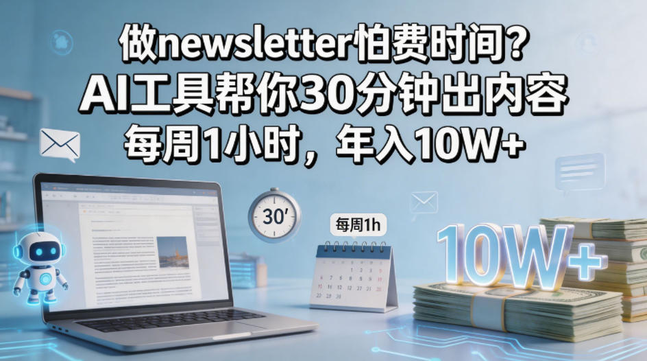 做newsletter怕费时间？AI工具帮你30分钟出内容，每周1小时，年入10W+！【原创双语字幕】-一起网赚吧