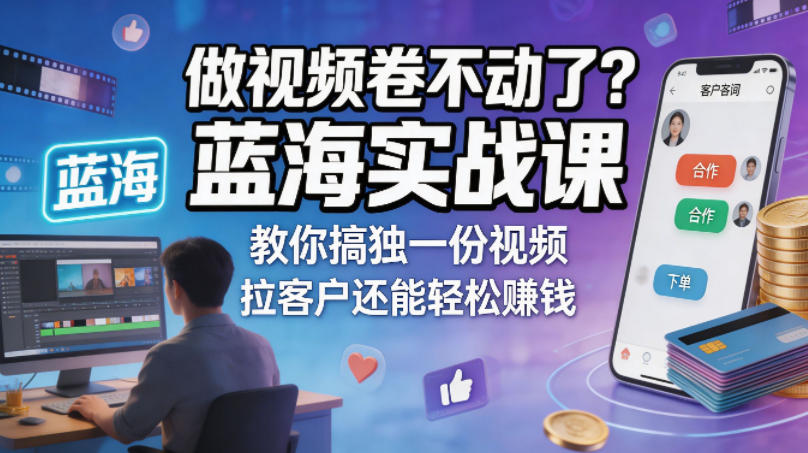 做视频卷不动了？蓝海实战课教你搞独一份视频，拉客户还能轻松賺钱！【原创双语字幕】-一起网赚吧