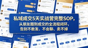 私域成交5天实战营完整SOP，从朋友圈到成交的全流程闭环，告别不敢发、不会聊、卖不掉-一起网赚吧