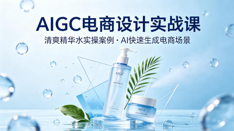 AIGC电商设计实战课，以清爽精华水为实操案例，教你用AI快速生成电商场景-一起网赚吧